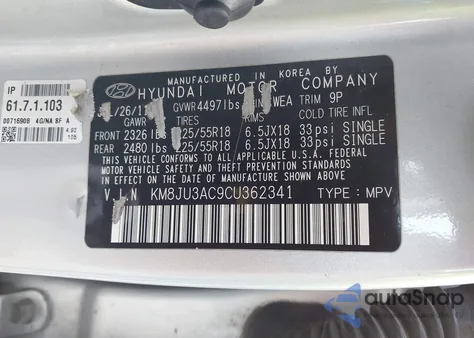 2012 Hyundai Tucson Limited from USA, damaged, VIN KM8JU3AC9CU362341